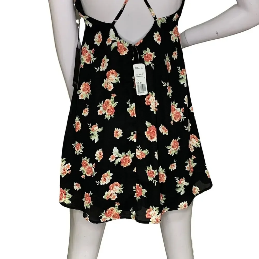 Forever 21 NWT Dress Floral Print Sleeveless Black Red Green Size S